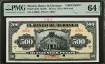 MEXICO. Banco de Durango. 500 Pesos, ND (ca. 1914). P-S278s. Specimen. PMG Choice Uncirculated 64 EP