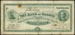 Bank of Nassau, Bahamas, 4 shillings, 17 October 1917, serial number omitted, green and white, man a