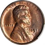 1922 No D Lincoln Cent. FS-401, Die Pair II. Strong Reverse. MS-63 RB (PCGS). CAC.
