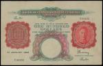 Malaya, $100, 1942, serial number A/1 33255, green and red on white, George VI at right, tiger water