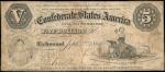 T-32. Confederate Currency. 1861 $5. Fine.