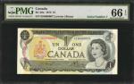 CANADA. Bank of Canada. 1 Dollar, 1973. BC-46a. Serial Number 7. PMG Gem Uncirculated 66 EPQ.