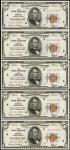 Lot of (5) Fr. 1850-A. 1929 $5 Federal Reserve Bank Note. Boston. Choice Uncirculated. Consecutive.