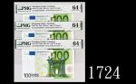 2002年德国100欧罗，X字冠三枚评级品2002 European Union/Germany 100 Euro, w/X prefix. SOLD AS IS/NO RETURN. All PMG