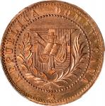 DOMINICAN REPUBLIC. Copper Centavo Essai (Pattern), 1877. PCGS SPECIMEN-65 Red.