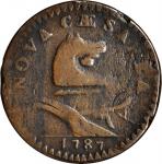 1787 New Jersey Copper. Maris 37-J, W-5140. Rarity-5+. Outlined Shield, Goiter. VG-8 (PCGS).