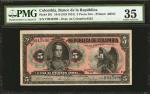 COLOMBIA. Banco de la República. 5 Pesos Plata. Undated 1931 (overprinted on July 20, 1915). P-381.