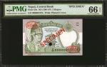 1981-87年尼泊尔中央银行2卢比样票 NEPAL. Central Bank of Nepal. 2 Rupees, ND (1981-87). P-29s. Specimen. PMG Gem 