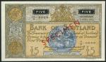 Bank of Scotland, specimen ｣5, 9 April 1956, serial number 11/G 0000, orange-brown, Scotia in circul