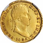 SPAIN. 2 Escudos, 1820-S CJ. Seville Mint. Ferdinand VII. NGC AU-53.
