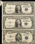 Lot of (9) Fr. 1608, 1612, 1614 & 1655. 1935A to 1953 $1 & $5 Silver Certificates. Very Fine to Abou