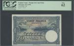 Banque du Congo Belge, 20 francs, 10th April 1946, serial number Y453387, blue and pale orange-pink,