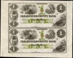 Uncut Sheet of (2) Clearfield, Pennsylvania. Clearfield County Bank. Sept. 9, 1863. $1. Uncirculated