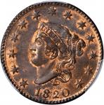 1820 Matron Head Cent. N-13. Rarity-1. Large Date. MS-63 RB (PCGS).