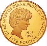 Great Britain. 1999. Gold. PCGS PR69DCAM. Proof. 5Pound. In Memoriy of Diana Princess of Wales Gold 