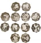 1993年~2004年生肖梅花型银币一套12枚，发行量6800套, 均带原证书。