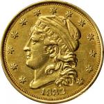 1832 Capped Head Left Quarter Eagle. BD-1, the only known dies. Rarity-4. AU Details--Improperly Cle