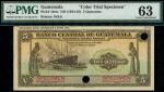 x Banco Central de Guatemala, colour trial specimen 5 Quetzales, ND (1934-45), specimen number 612, 