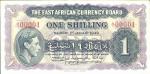 East African Currency Board, 1 shilling, Nairobi, 1 January 1943, serial number A/1 00001, lilac and