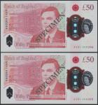 Bank of England, £50, 23 June 2021, serial number AA01 000265/266, red, Queen Elizabeth II at right 