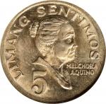 1967年菲律宾10分。马尼拉造币厂。错版。PHILIPPINES. Mint Error -- Struck on 10 Sentimos Planchet -- 5 Sentimos, 1967.