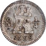 MEXICO. 1/4 Real, 1799/8-Mo. Mexico City Mint. Charles IV. PCGS AU-55.