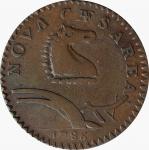 1786 New Jersey Copper. Maris 24-P, W-4965. Rarity-2. Curved Plow Beam, Narrow Shield. Very Fine.