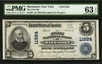 Manhasset, New York. 1902 Plain Back $5 Fr. 607. The First NB. Charter #11924. PMG Choice Uncirculat