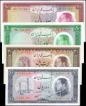 1954年伊朗梅利银行10至100 里亚尔，四张。IRAN. Lot of (4). Bank Melli Iran. 10 to 100 Rials, 1954. P-64 to 67. About
