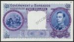 Government of Barbados, obverse and reverse specimen proofs for a $2, ND (1940), violet and blue, Ki