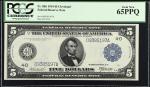 Fr. 856. 1914 $5  Federal Reserve Note. Cleveland. PCGS Currency Gem New 65 PPQ.