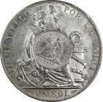GUATEMALA. Guatemala - Peru. Peso, 1894. PCGS AU-58; Countermark: Unc Details.