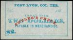 Fort Lyon, Colorado Territory. Sutlers Check. ND (18xx). $2. Extremely Fine. Remainder.