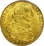 COLOMBIA. 1779-JJ 8 Escudos. Santa Fe de Nuevo Reino (Bogotá) mint. Carlos III (1759-1788). Restrepo