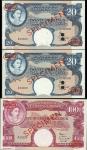 East African Currency Board, a group of 3 specimen notes from the issue of 1958 to 1960, all bear th