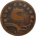 1786 New Jersey Copper. Maris 21-R, W-4925. Rarity-7-. Narrow Shield, Curved Plow Beam. Fine-12 (PCG