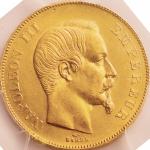 フランス (France) ナポレオン3世 無冠像 50フラン金貨 1856年(A) KM785.1 ／ Napoleon III 50 Francs Gold