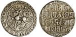 Tripura, Jaya Manikya II (1739-44), Tanka, 10.53g, Sk.1661, citing Queen Jasovati, lion facing left,
