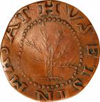 1652 (1850s) Oak Tree Shilling. Wyatt Copy. Noe-2, Newman-OA, Kenney-3, W-14042. Copper. Extremely F