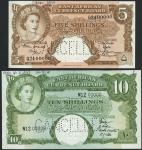East African Currency Board, lot of 2 archival specimen notes from the issue of 1958 to 1962, 5 shil