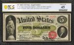 Fr. 63. 1863 $5 Legal Tender Note. PCGS Banknote Choice Extremely Fine 45.