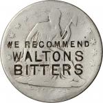 WE RECOMMEND / WALTONS / BITTERS on an 1855-0 Arrows and Rays Seated Half Dollar. Brunk W-141. Host 