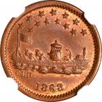 1863 Monitor / OUR NAVY. Fuld-240/337 a. Rarity-1. Copper. Plain Edge. MS-66 RB (NGC).