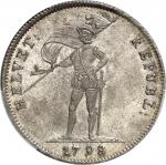 SUISSE République helvétique (1798-1803). 40 batzen (4 francs ou thaler nouveau) 1798, S, Solothurn.