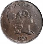 1797 Liberty Cap Half Cent. C-1. Rarity-2. 1 Above 1, Plain Edge. AU-50 Details--Reverse Repaired (A