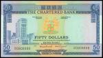 The Chartered Bank, $50, no date (1970-75), serial number B0808889, blue and multicoloured, coat of 