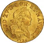 France. 1725-D Louis d’Or. Lyon Mint. Gadoury-339, Breen-310. Type II, Long Palms. MS-65 (PCGS).