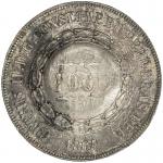 Lot 2075 BRAZIL: AR 1000 reis， 1864， KM-CC1 40on KM-46541， countermarked in 1932， helmet at the top，