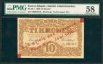 FAEROE ISLANDS. Danish Administration. 10 Kroner, 1940. P-2. PMG Choice About Uncirculated 58.