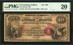 Greensburg, Indiana. $10 1875. Fr. 416. The Citizens NB. Charter #1890. PMG Very Fine 20.